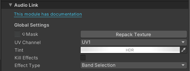 Global settings for AudioLink effects