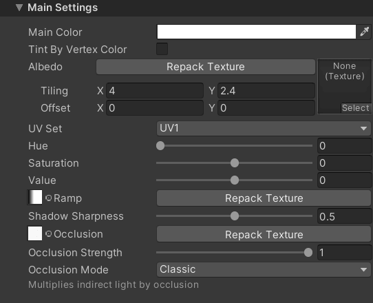 Toon Shader Main Settings